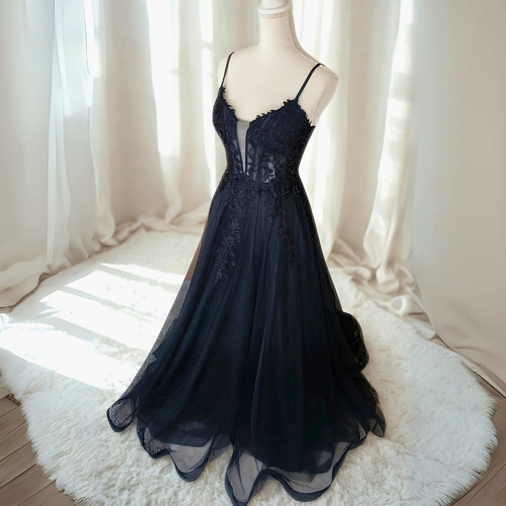 Black Beaded Corset A-Line Princess Formal Prom Dress size XS